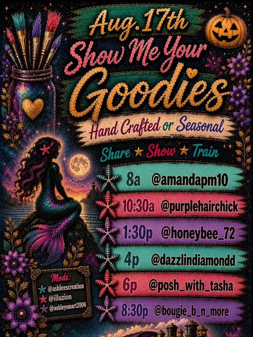 8/17 Show Me Your Goodies Monday ShareShow Train HandCrafted | Seasonal 8am-Late